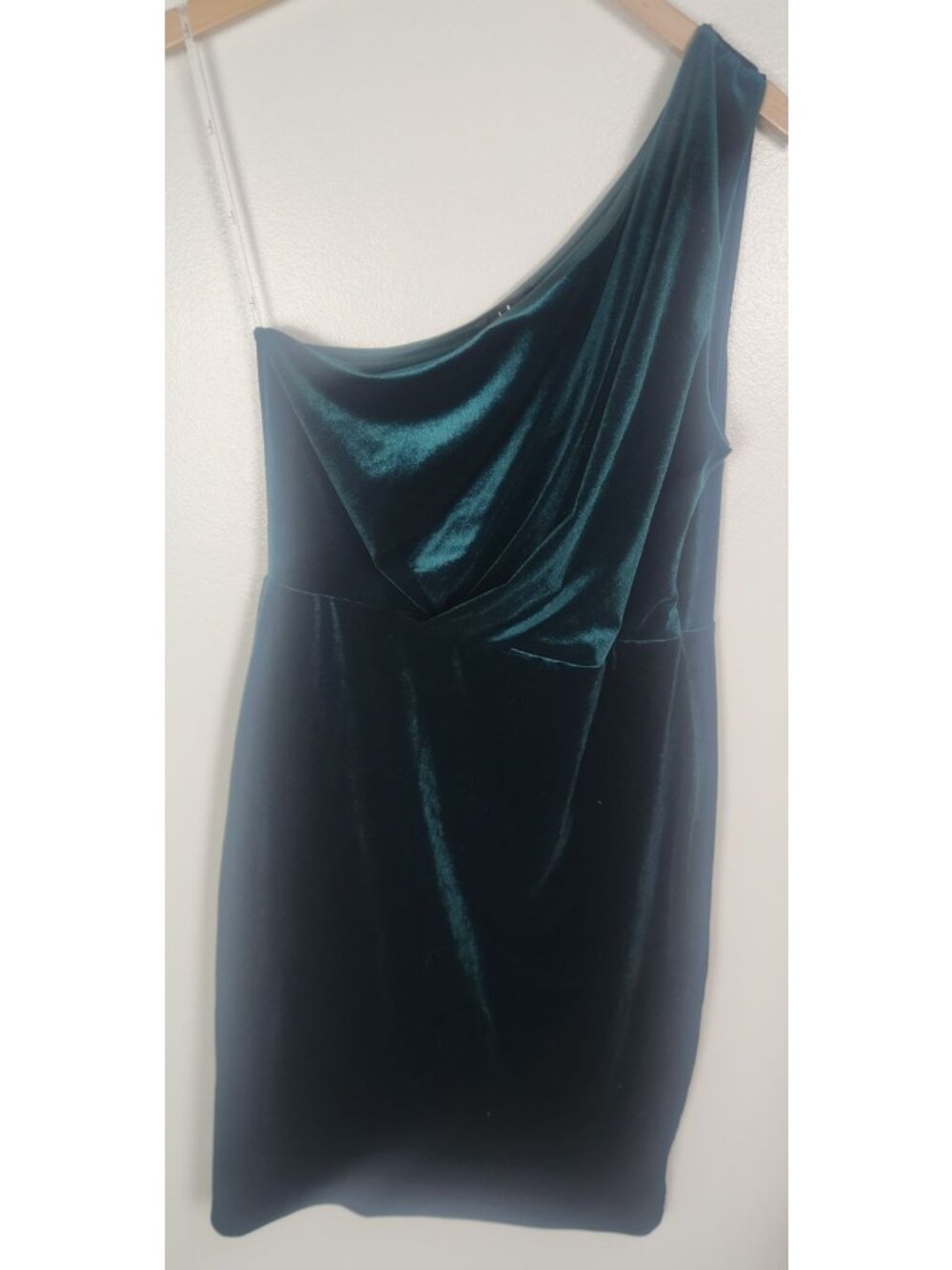 Lulus Women's Sz L Green Velvet One Shoulder Sheath Dress